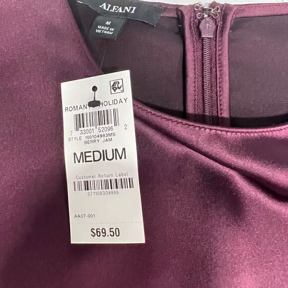 Alfani Blouse Top Bateau Neck Berry Jam Purple Zippered Back Side Slits Medium - Picture 14 of 15